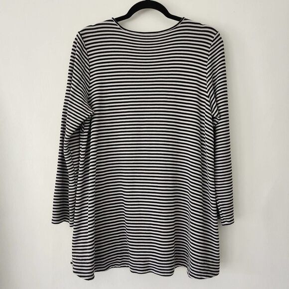 J Jill Black White stripes Wearever Collection Long Sleeve Tunic top Womens sz L - Picture 2 of 4
